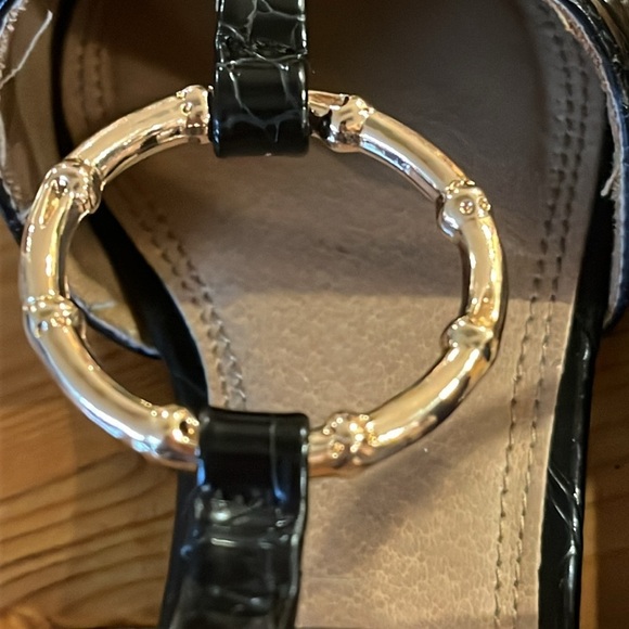 ASOS DESIGN vegan leather ballet flats w/metal bamboo ring in black croc size 5 - Picture 5 of 10